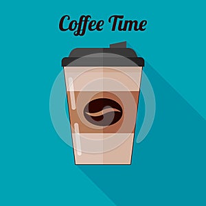 Coffee in a plastic cup to go. Icon in flat vector style