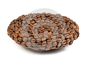 Coffee plate made from roasted coffee beans isolated on white background