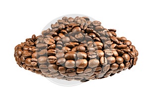 Coffee plate made from roasted coffee beans isolated on white background