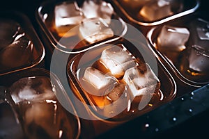 Coffee pods and ice cubes background