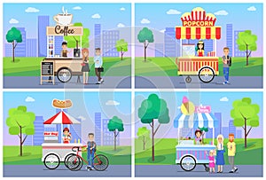 Coffee and Popcorn City Set Vector Illustration