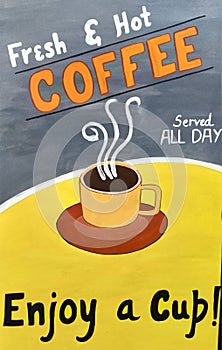 Coffee Poster.Painting.sketch.oil painting.Color and tone.Watercolor.Pastel.still life painting.