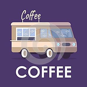 Coffee poster vector template. Commercial food car. Brochure, cover, booklet page concept design with flat illustrations