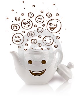 Coffee-pot with brown hand drawn happy smiley faces