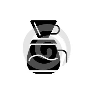 Coffee pot with cap glyph icon. Moka pot. Pour over coffee maker. Isolated vector stock illustration