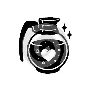 COFFEE POT WITH HEART BLACK WHITE