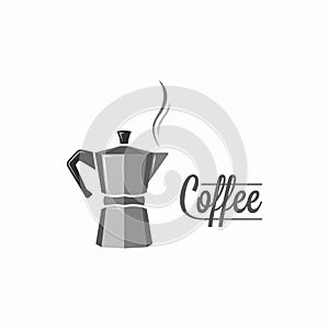 Coffee pot logo. Coffee maker on white background
