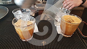 coffee preparation making espesso in a greek bar
