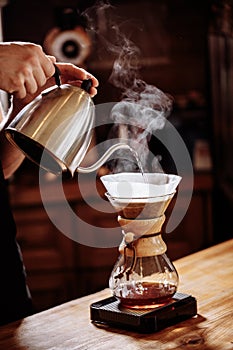 Coffee is prepared with chemex