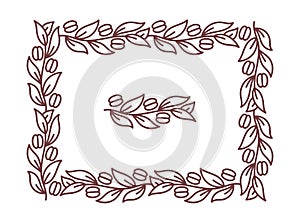 Coffee rectangular frame pattern. Floral ornament. Coffea design element. Editable outline stroke. Vector line.