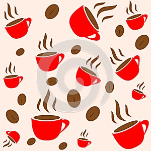 Coffee red cup and bean seamless wallpaper