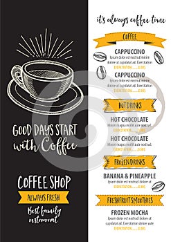 Coffee restaurant cafe menu, template design.