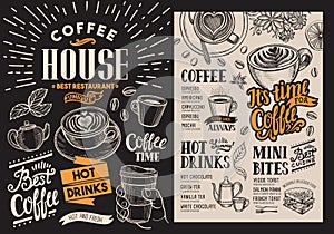 Coffee restaurant menu. Vector beverage flyer for bar and cafe.