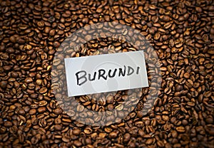 Coffee, roasted beans and closeup with product of Burundi for export, trading and sustainability. Natural caffeine