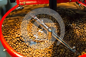 Coffee roasting machine in a coffee house