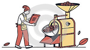 Coffee Roasting Process: Man Operating a Roasting Machine, vector design Generative AI