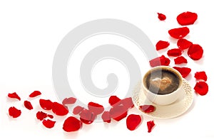 Coffee and rose petals