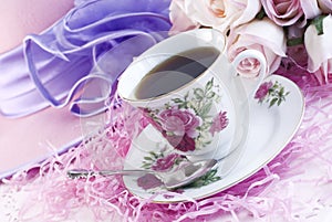 Coffee in Rose Print China Cup