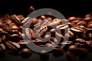 Coffee\'s Essence Coffee Beans in Flight on a Dark Background, Perfect for Cafe Advertising, Packaging, and Menu Design.