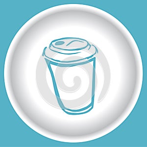 Coffee scetch blue cup on white plate vector on blue background