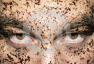 Coffee Scrub For The Skin Of The Face.Natural coffee mask on a man\'s face.A man\'s dirty face.