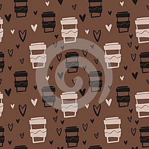 Coffee seamless vector pattern in a cute style for backgrounds, wallpapers, banners, menus, coffee shops, wrapping paper, textiles