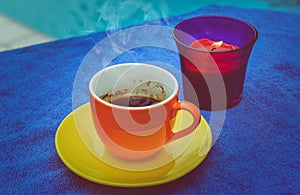 Coffee serve on hotel swimming pool relax table