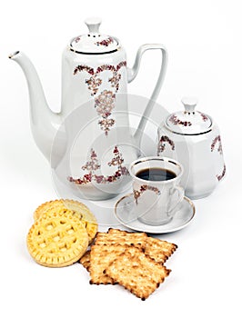 Coffee service and coffee with biscuits