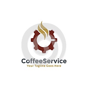Coffee service logo design template, with coffee cup and gear concept vector design
