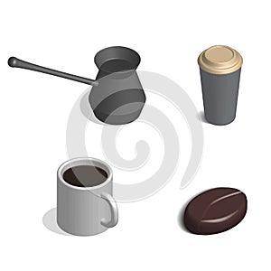 Coffee set in 3D, vector illustration.