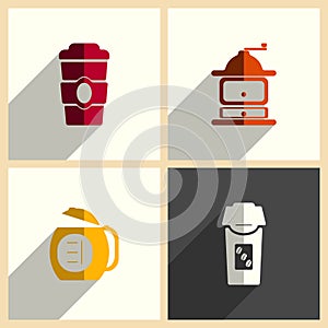 Coffee set of flat icons with shadow. Vector illustration