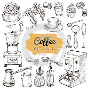 Coffee. Set of hand drawn elements photo