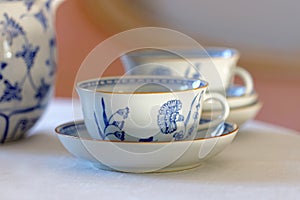 Coffee set made of white and blue porcelain