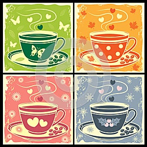 Fresh coffee cup set seasons vector design