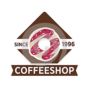 Coffee shop since 1996 emblem with sweet donut