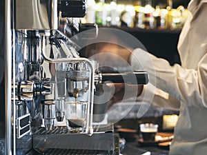 Coffee shop with Barista Restaurant cafe Background photo