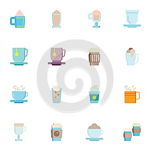 Coffee shop beverages collection, flat icons set