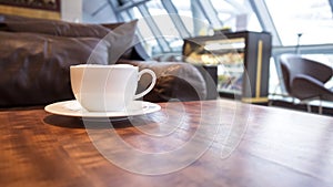 Coffee shop cafe Interior with coffee on table