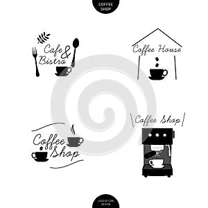 Coffee shop Cafe logo design line icon with handwriting type