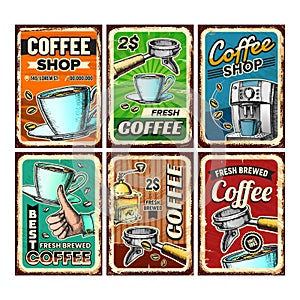 Coffee Shop Creative Advertise Posters Set Vector
