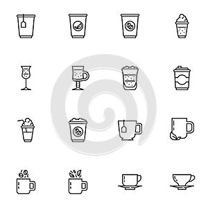 Coffee shop drinks line icons set