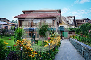 The coffee shop with flower garden in Srinagar, India