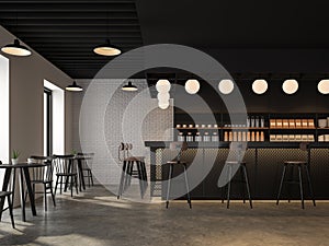 The coffee shop with industrial loft style 3d render