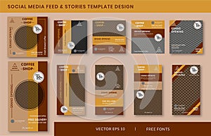 Coffee shop instagram stories and feed post bundle kit promotion template