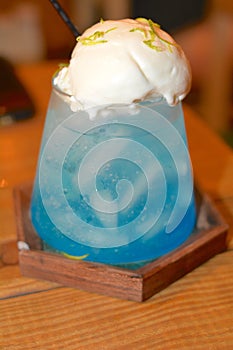 Lactic acid sparkling ice drink in the coffee shop-Blue Mount Fuji ice cream photo