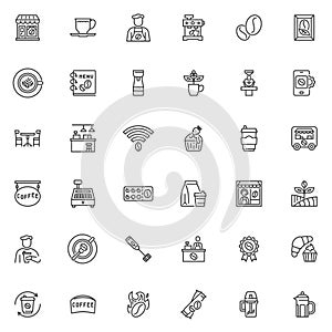 Coffee shop line icons set