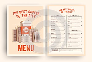 Coffee shop menu price template. Vector illustration