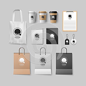 Coffee shop mockup set, coffee package design for corporate, vector