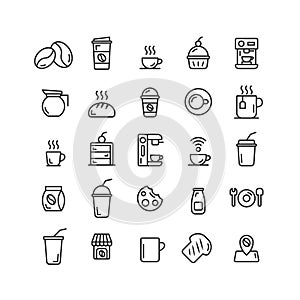 Coffee Shop outline icon set.