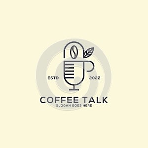 Coffee shop and Podcast logo design with outline style, can used Beverage vector illustration